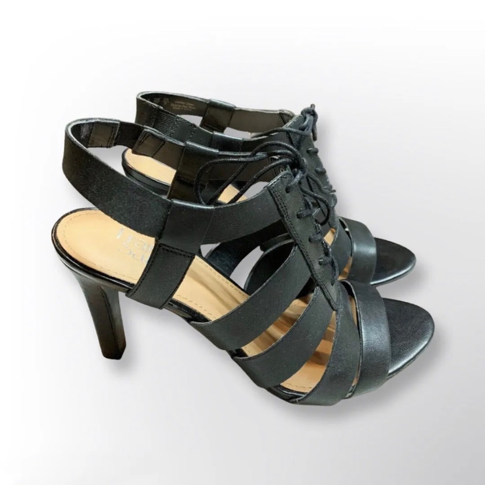 Franco Sarto Quinton Black Leather Lace Up Shoes High Heels